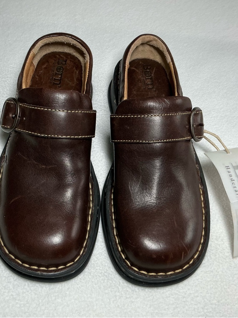 Born Dark Brown Leather Slip-On Clogs with Buckle